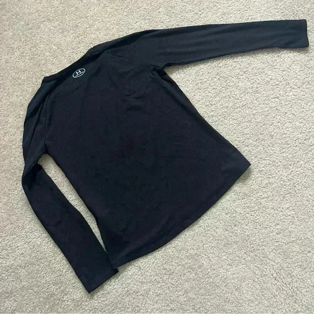 Under Armour Cold Gear Unisex Black Thumb Hole Long Sleeve Shirt Loose Size YXL
